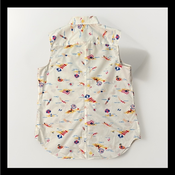 Lands’ End Beach Print Sleeveless Shirt 6P - Picture 3 of 5
